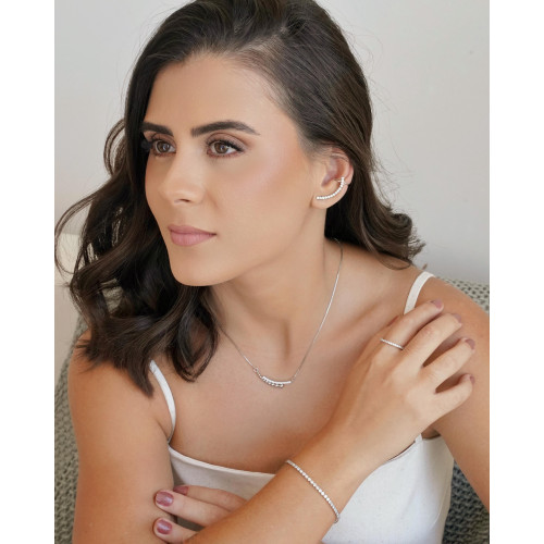 Ear Cuff Cravejado Cristal Ródio Branco