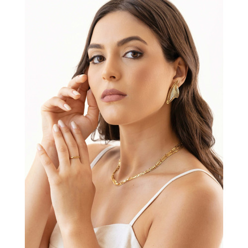 Brinco Orgânico Tela 4.3 cm Banhado a Ouro 18K