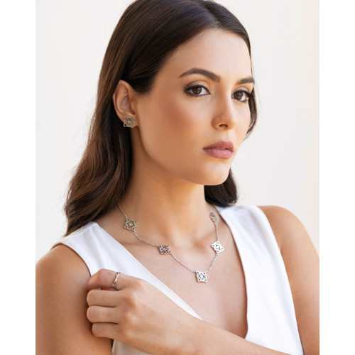 Gargantilha Inspiração Marcas Ródio Branco - 45 cm