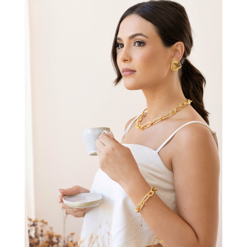 Brinco Orgânico Liso 3.2 cm Banhado a Ouro 18K