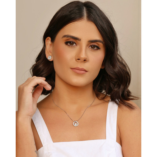 Gargantilha Redondo Cravejado Ponto de Luz Cristal Ródio Branco - 45 cm