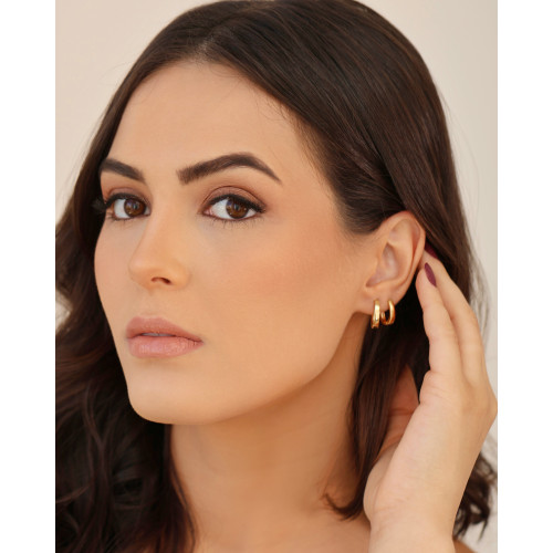 Brinco Argola Click Oval Lisa 1.5 cm Banhado a Ouro 18K