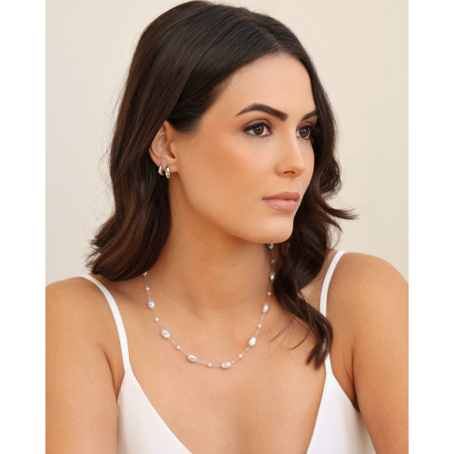 Brinco Argola Click Lisa 1.3 cm Ródio Branco