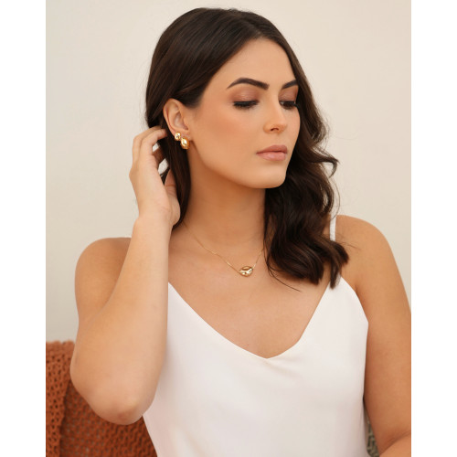 Brinco Oval Liso 1.2 cm Banhado a Ouro 18K