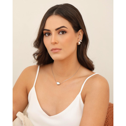 Brinco Oval Liso 1.2 cm Ródio Branco