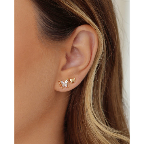 Brinco Borboleta Lisa 5 mm Banhado a Ouro 18K
