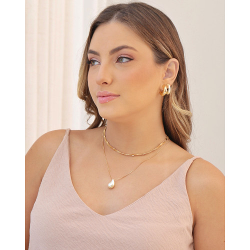 Brinco Argola Tubo Lisa ABS 2.1 cm Banhado a Ouro 18K