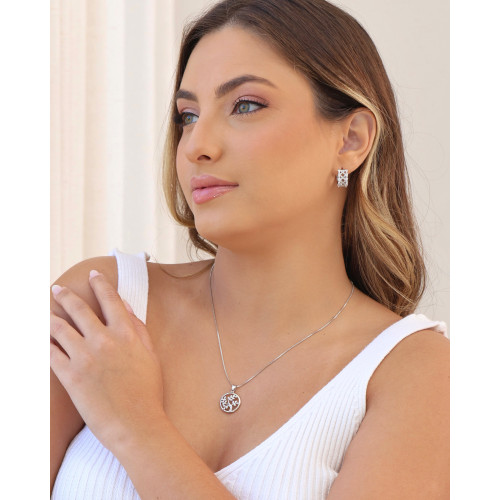 Gargantilha Veneziana Árvore da Vida Cravejada Cristal Ródio Branco - 45 cm