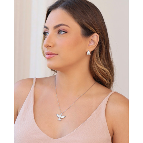 Gargantilha Veneziana Pomba da Paz Cravejado Cristal Ródio Branco - 40 cm