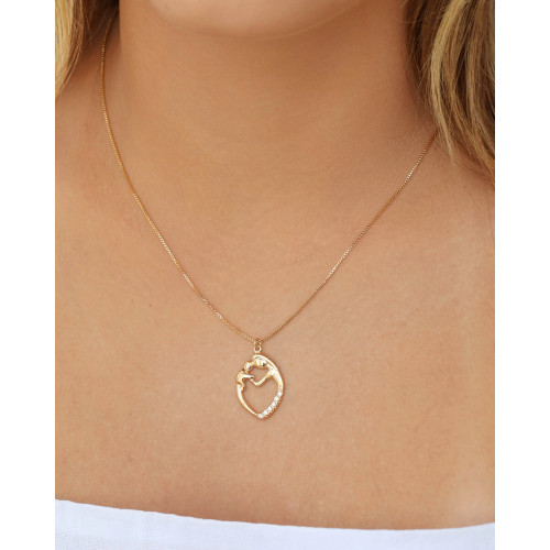Gargantilha Mãe e Filho Cravejado Cristal Banhado a Ouro 18K - 45 cm