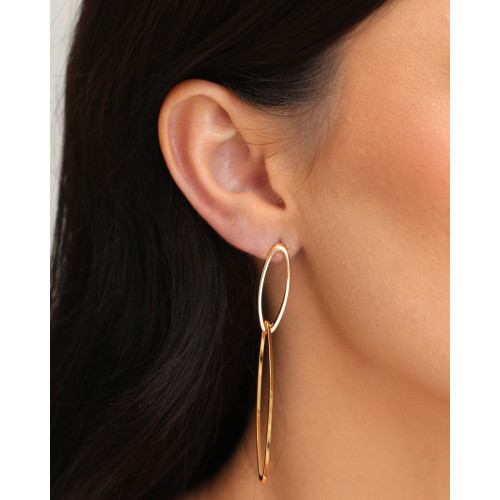 Brinco Elíptico Duplo Vazado 7.3 cm Banhado a Ouro 18K