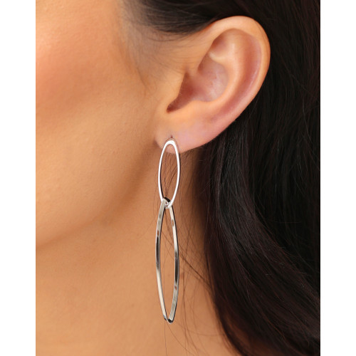 Brinco Elíptico Duplo Vazado 7.3 cm Ródio Branco