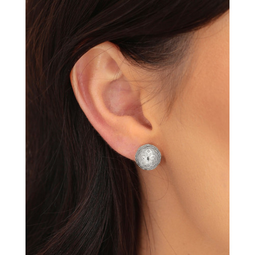 Brinco Bola Tela 1.1 cm Ródio Branco