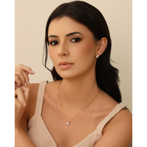 Conjunto Gota Cristal Banhado a Ouro 18K