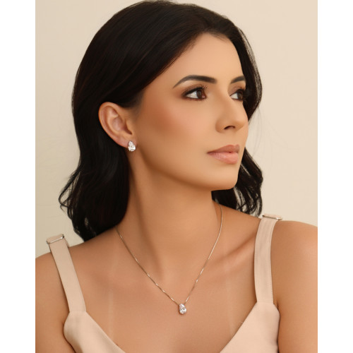 Conjunto Gota Cristal Ródio Branco