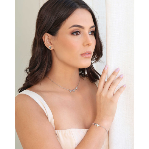 Pulseira Elos Corações Lisos Ródio Branco