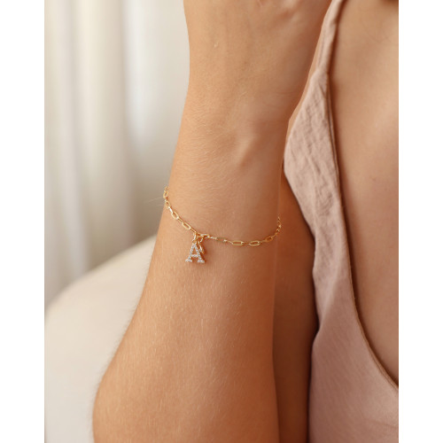 Pulseira Elos Letra K Cravejado Cristal Banhado a Ouro 18K