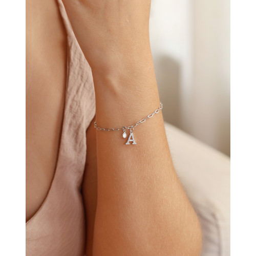 Pulseira Elos Letra S Cravejado Cristal Ródio Branco