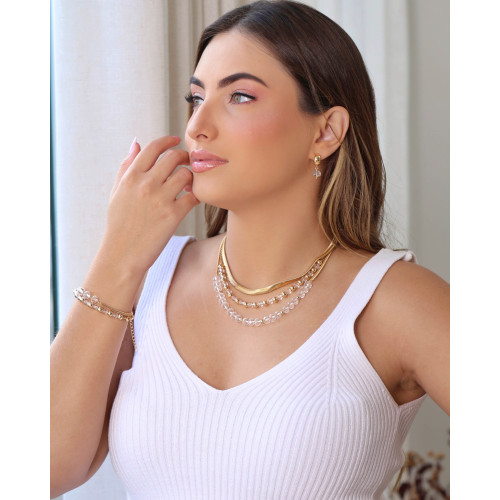 Brinco Argola Lisa Cristal  2.6 cm Banhado a Ouro 18K