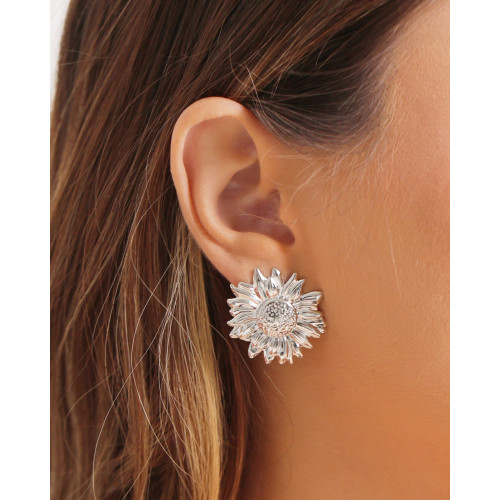 Brinco Flor Margarida 2.6 cm Ródio Branco