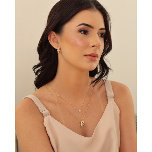 Gargantilha Dupla Gotas Cristal Banhado a Ouro 18K