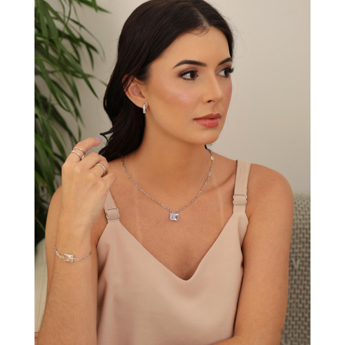 Pulseira Elos Retangulo Cristal Ródio Branco