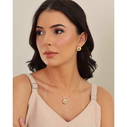 Gargantilha Veneziana Redondo Ponto de Luz Cristal Banhado a Ouro 18K - 45 cm