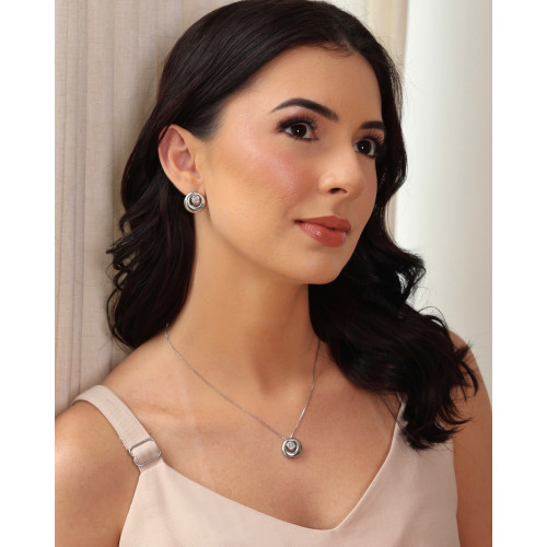 Gargantilha Veneziana Redondo Ponto de Luz Cristal Ródio Branco - 45 cm