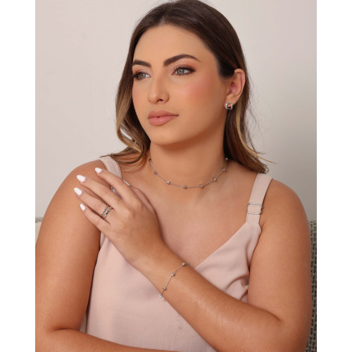 Choker Elos Quadrados Lisos Ródio Branco
