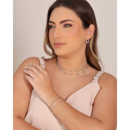 Choker Elos Bolas Achatadas Ródio Branco