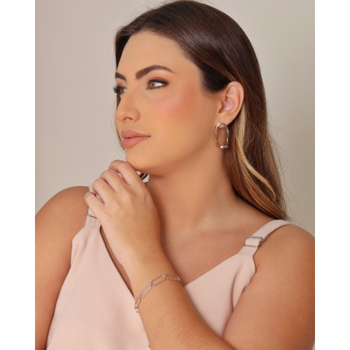 Brinco Orgânico Vazado Liso Ródio Branco