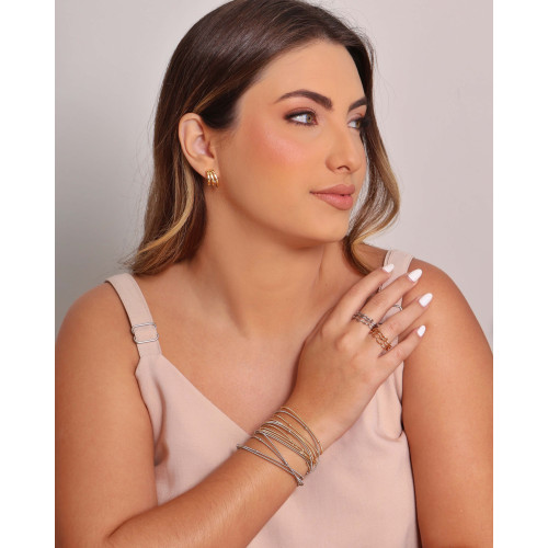 Brinco Meia Argola Filetes Lisos 1.8 cm Banhado a Ouro 18K