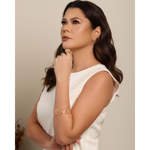 Anel Ajustável Circulos Vazados Entrelaçados Tamanho G Banhado a Ouro 18K