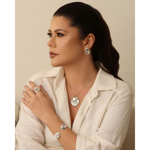 Bracelete Redondo Fios Espiral Ródio Branco