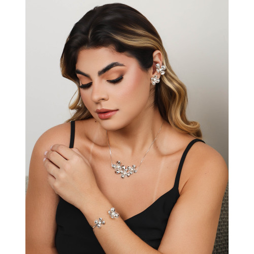 Brinco Flor Pérola 1.9 cm Ródio Branco