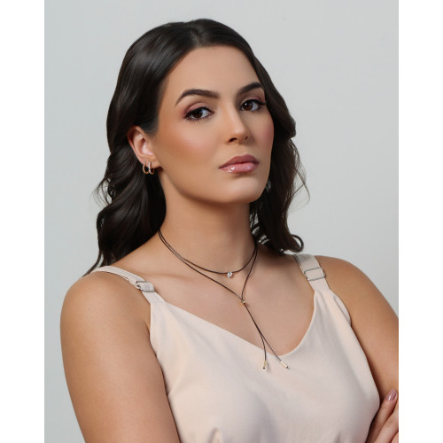 Gargantilha Dupla Gravata Fio Coreano Ponto de Luz Cristal Banhado a Ouro 18K - 35 cm