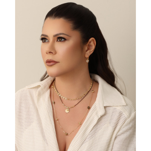 Choker Fio Coreano Redondo Liso Ponto de Luz Cristal Banhado a Ouro 18K