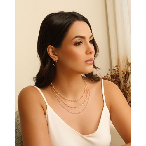 Gargantilha Tripla Elos Portugueses e Ovais Banhado a Ouro 18K