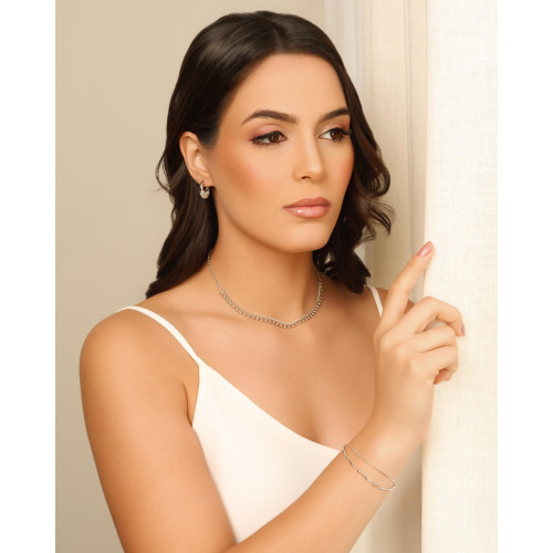 Brinco Argola Click Bolinhas Vazadas 1.9 cm Ródio Branco