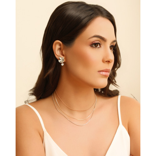 Brinco Orgânico Ponto de Luz Cristal  2.5 cm Ródio Branco