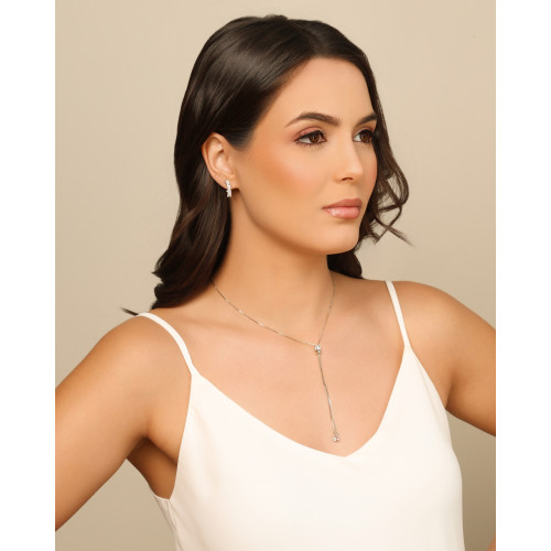 Gargantilha Gravata Baguetes Cristal Ródio Branco