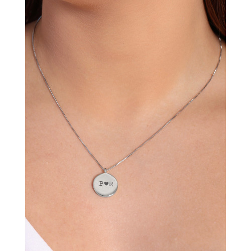 Gargantilha com Pingente Redondo Personalizado Ródio Branco