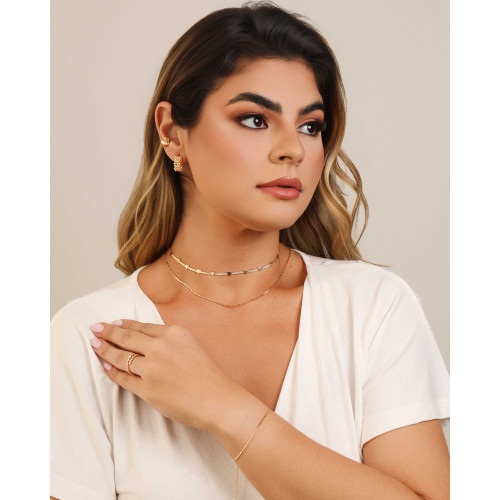 Anel Ajustável Corações Cristal Tamanho P Banhado a Ouro 18K