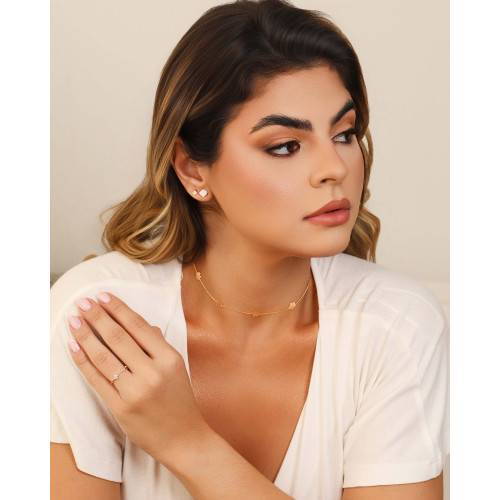 Anel Trevo Cristal Tamanho 20 Banhado a Ouro 18K