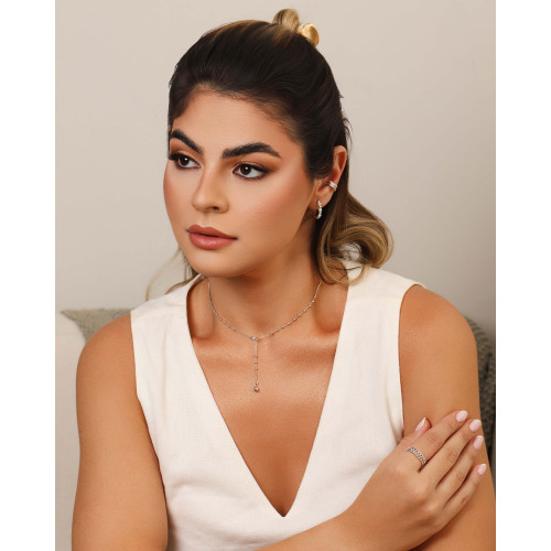 Anel Ajustável Elos Bolinhas Tamanho M Ródio Branco