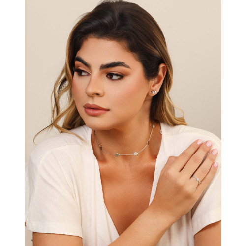 Choker Flores Texturizadas 8 mm Ródio Branco