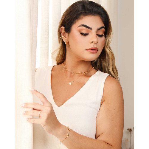 Gargantilha Veneziana Retângulo Orgânico Cristal Banhado a Ouro 18K - 45 cm