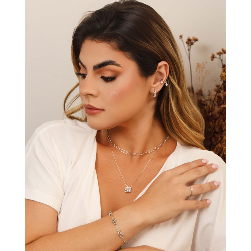 Gargantilha Veneziana Retângulo Orgânico Cristal Ródio Branco - 45 cm