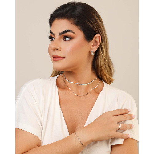 Choker Fita Corações Lisos Ródio Branco