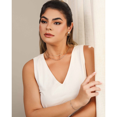 Gargantilha Elos Lisos 3 mm Ródio Branco - 45 cm